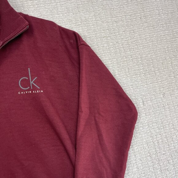 Calvin Klein 1/4 Zip Sweater Mens S Cotton Maroon Knit Mock Neck Pullover Read - Picture 4 of 16